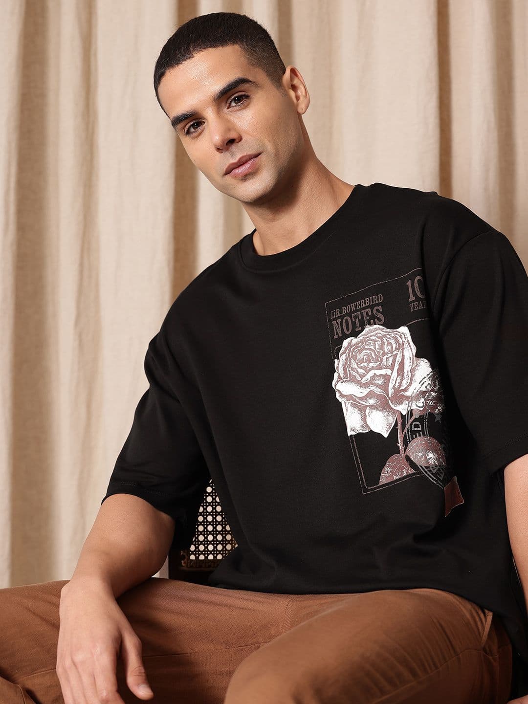 Mr Bowerbird Floral Printed Liberal Fit Drop-Shoulder Sleeves Pure Cotton T-shirt - view 1