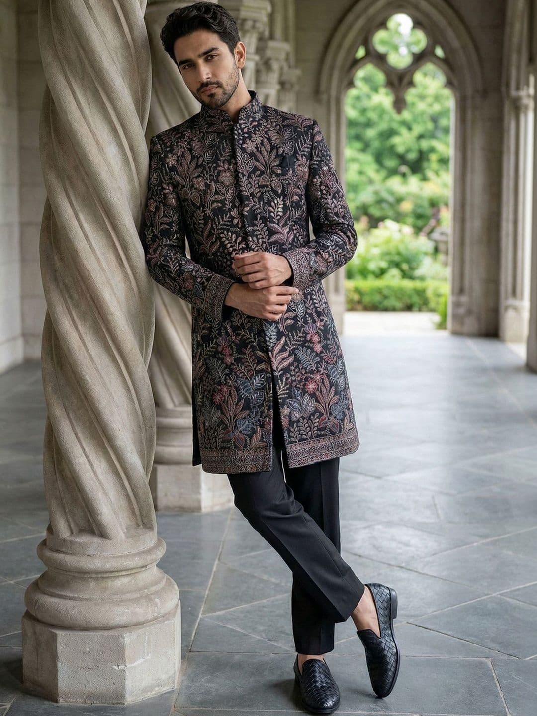 Jompers Embroidered Velvet Indo Western with Trousers - view 1