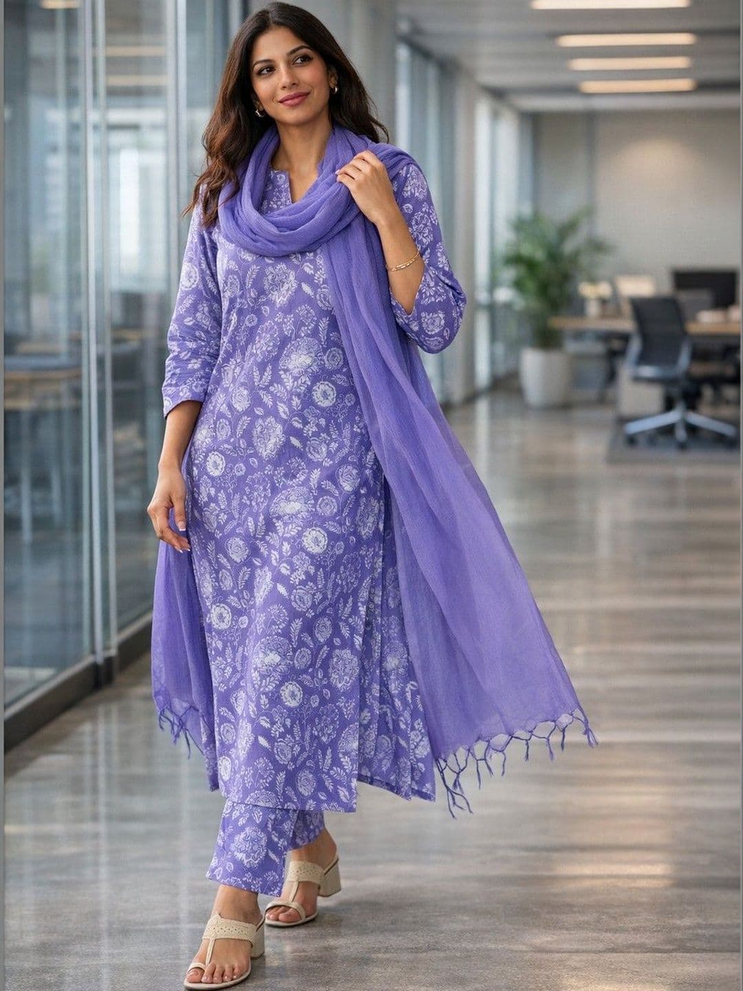 Lookmark Women Floral Printed Regular Kurta with Trousers & With Dupatta - view 1