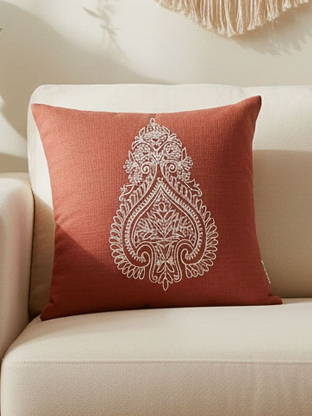 ANWYN Rust & Beige Ethnic Motifs Square Cushion Covers - view 1