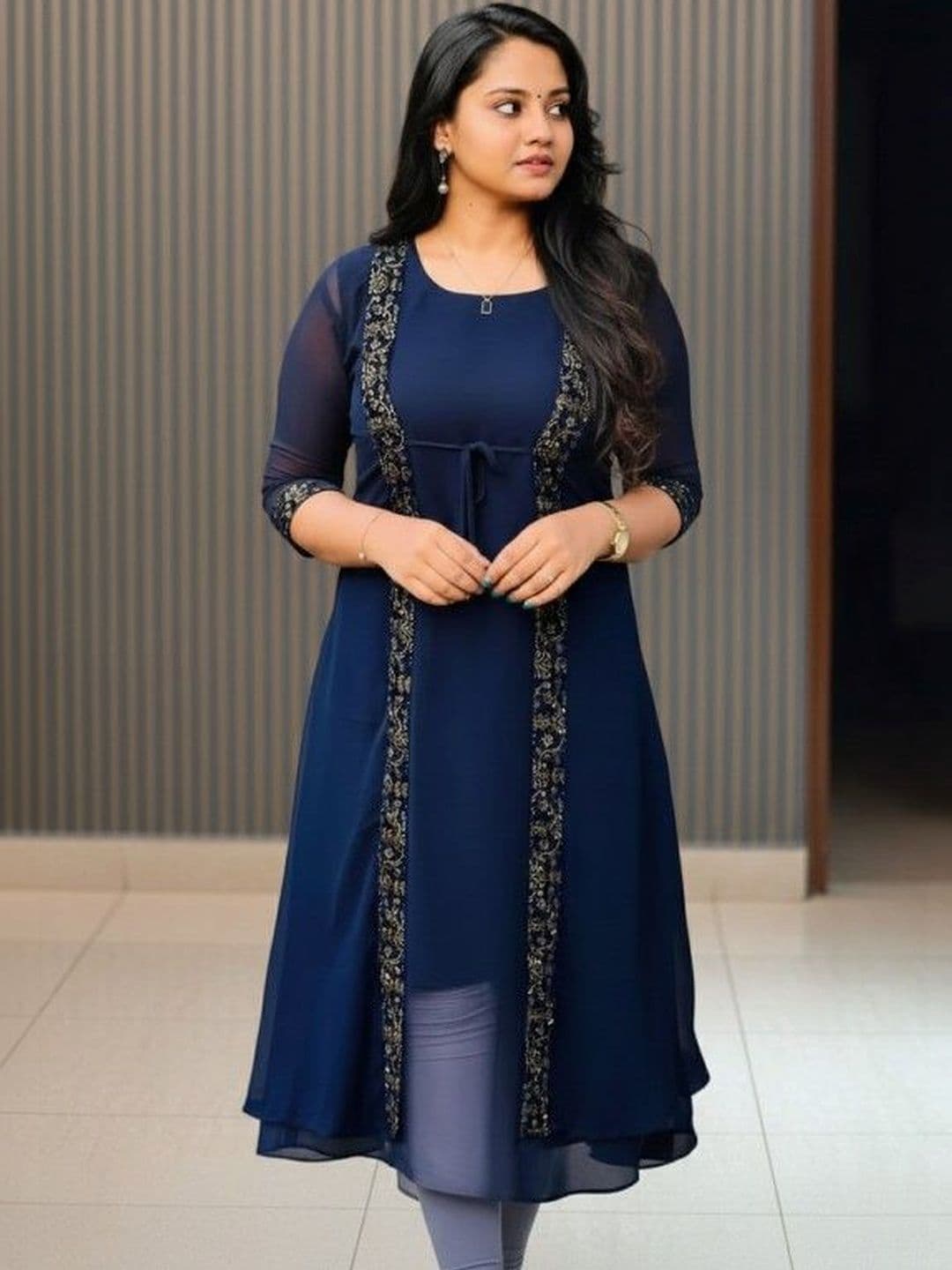 TIWESA-THE TREASURE OF CREATIONTIWESA Ethnic Motifs Embellished Thread Work Thread Work Panelled Kurti - view 1