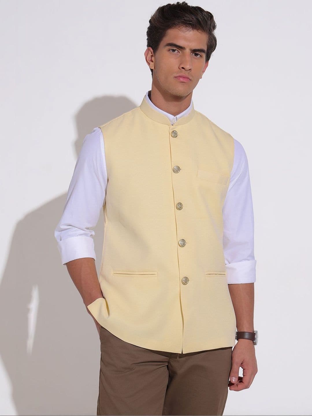 SHOWOFFFF Mandarin Collar Sleeveless Nehru Jacket - view 1