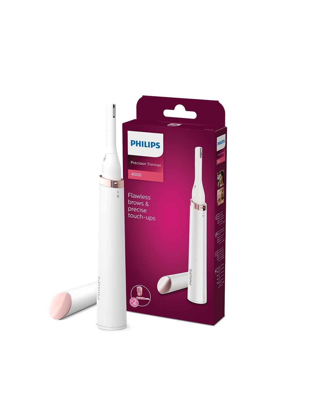 Philips Eyebrows & Facial Touch-Up Precision Pen Trimmer HP6388/00 - White & Pink - view 1