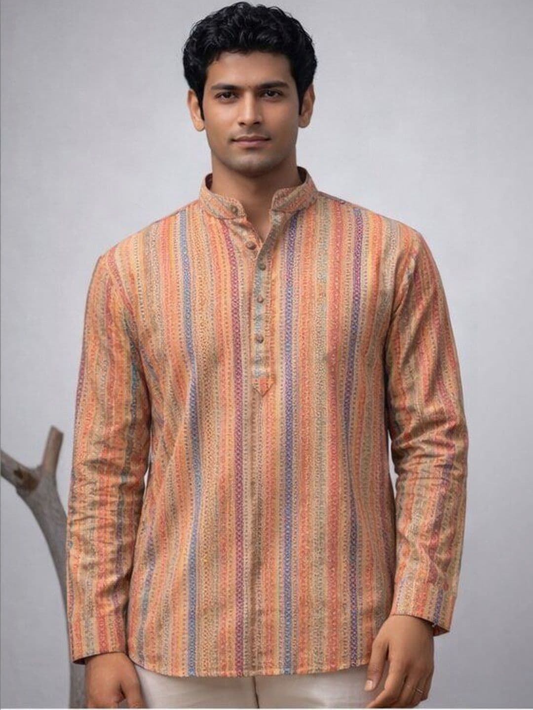 Rawayi Men Striped Thread Work Kurta - view 1
