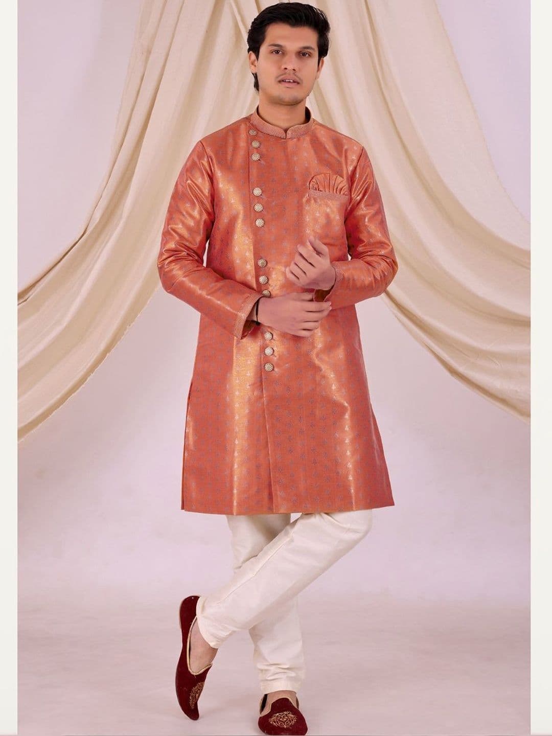 Desibutik Woven Design Sherwani Set - view 1