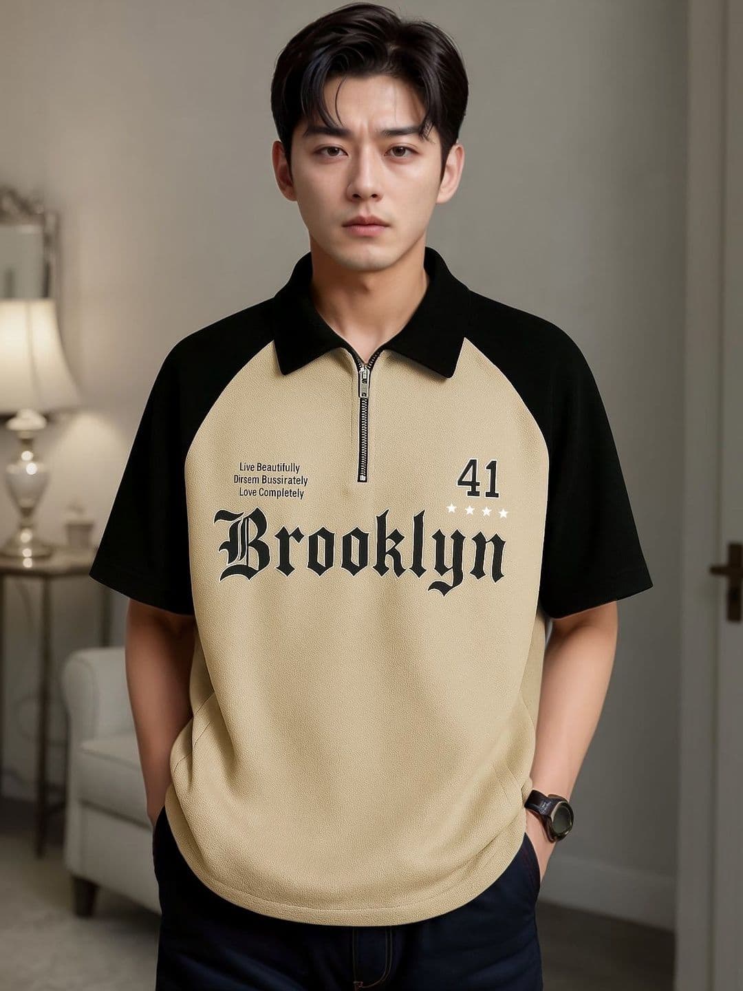 JUMPCUTS Men Typography Colourblocked Polo Collar T-shirt - view 1