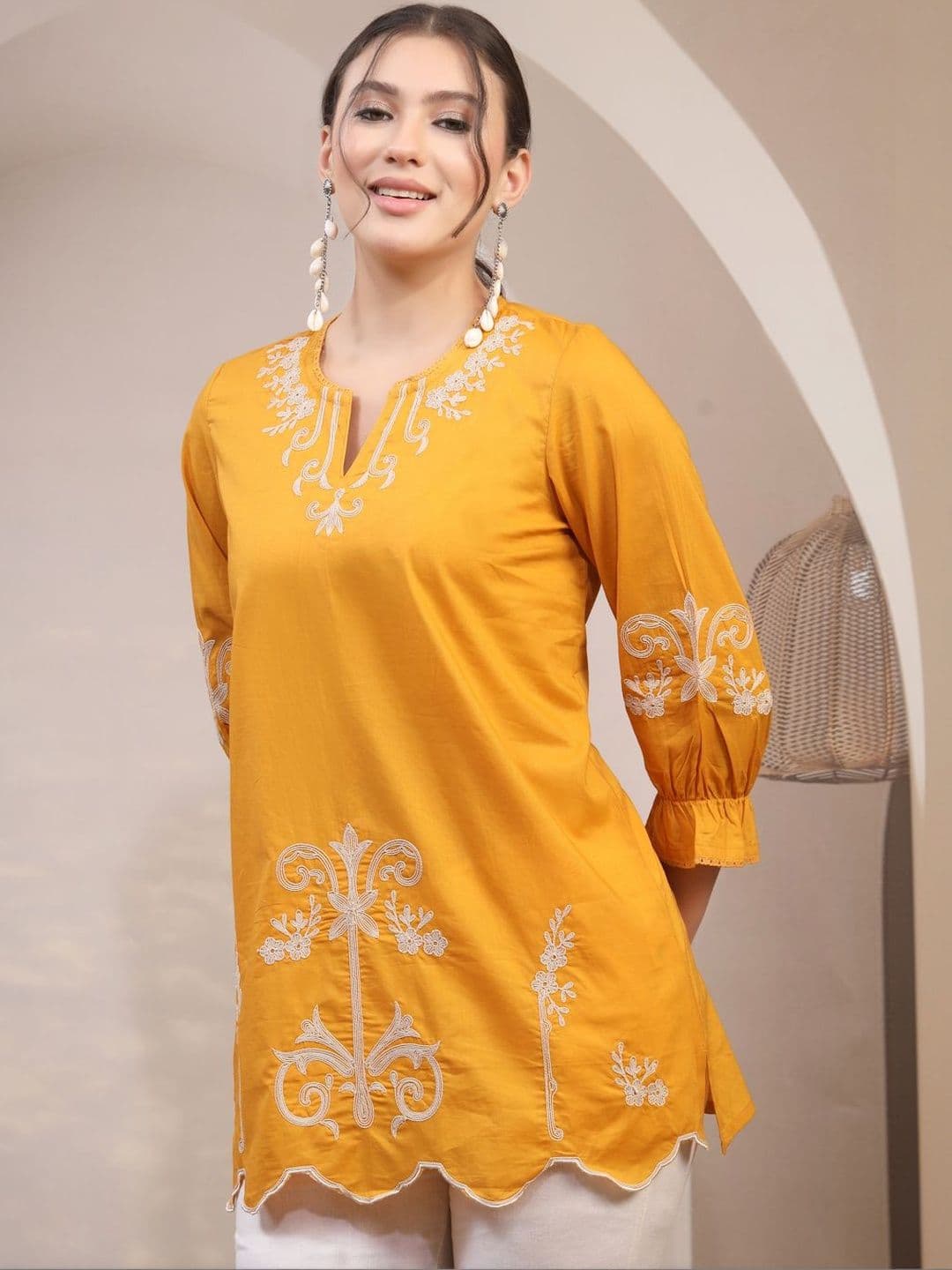 Nayam By Lakshita Ethnic Motifs Embroidered V-Neck Thread Work Pure Cotton Thread - view 1