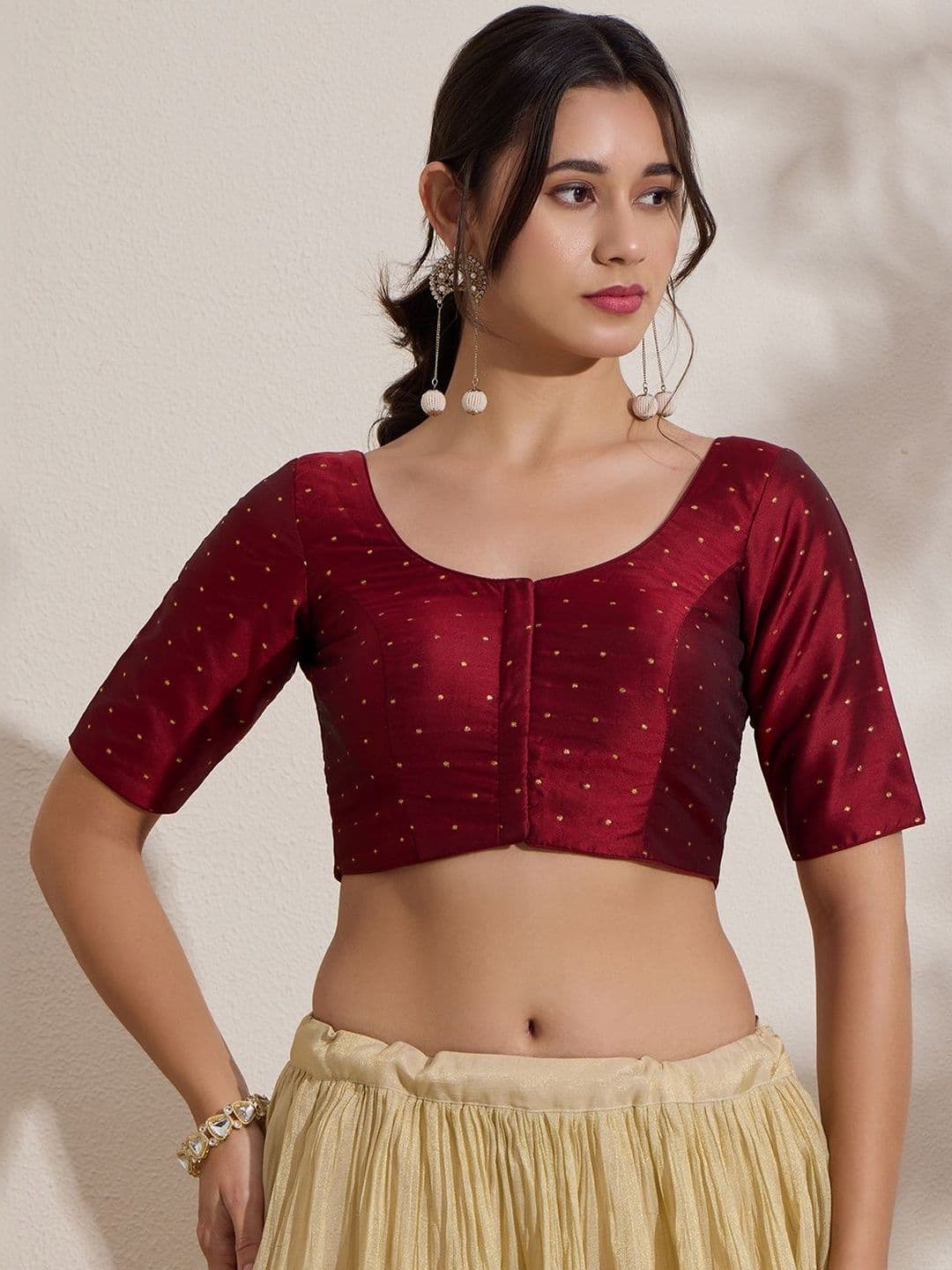 The Blouse Originals Maroon Silk Embellished Zari Readymade Saree Blouse - view 1