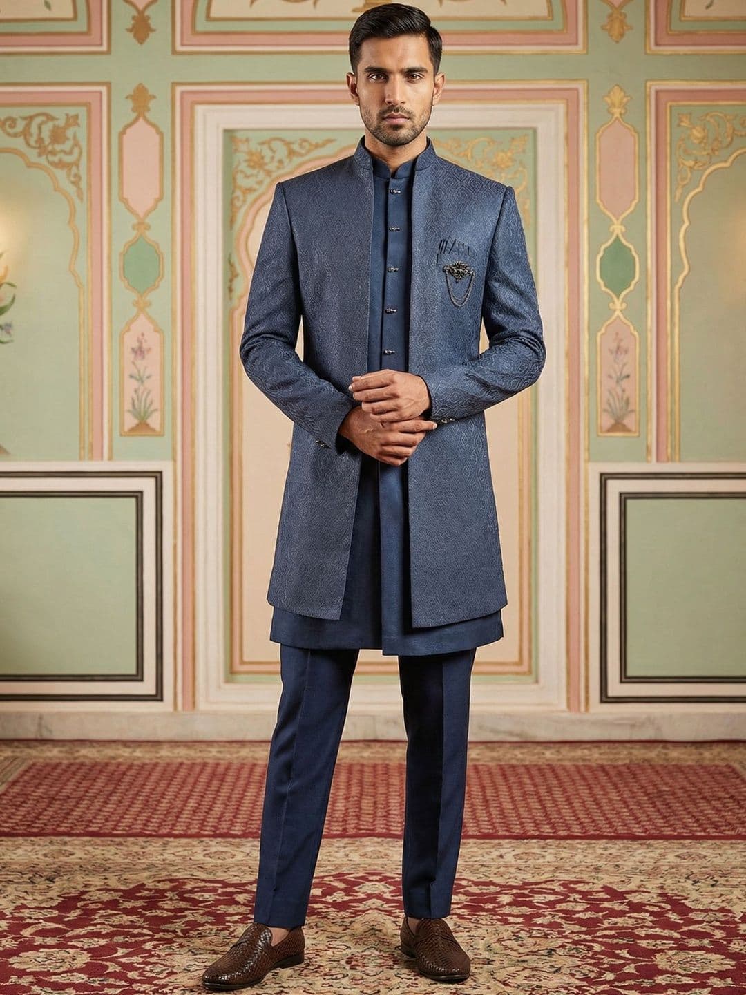 Jompers Textured Indo Western with Trousers - view 1