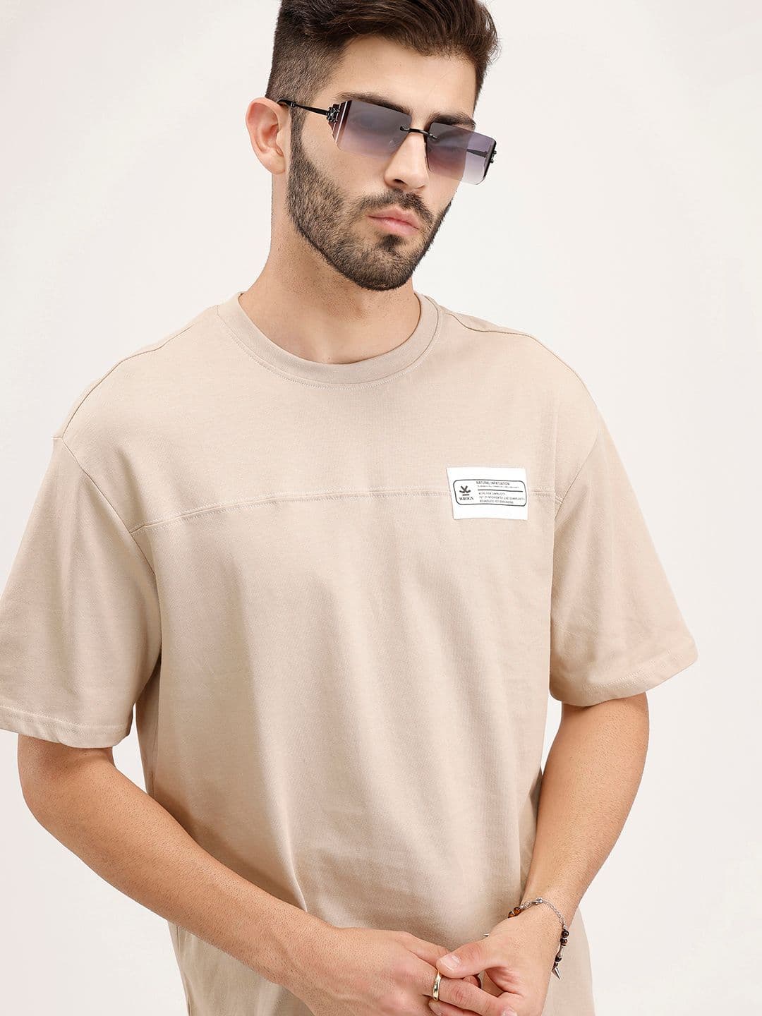 WROGN Oversized Fit Applique Typography Printed Pure Cotton T-shirt - view 1