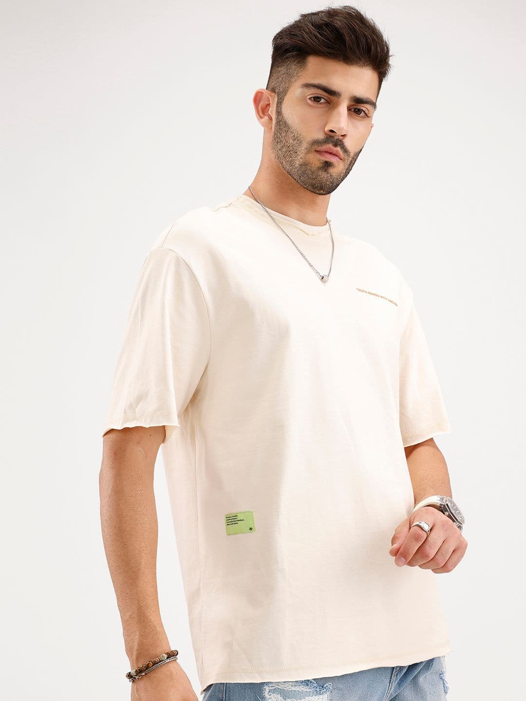 WROGN Typography Printed Drop-Shoulder Sleeves Pure Cotton Oversized T-shirt - view 1