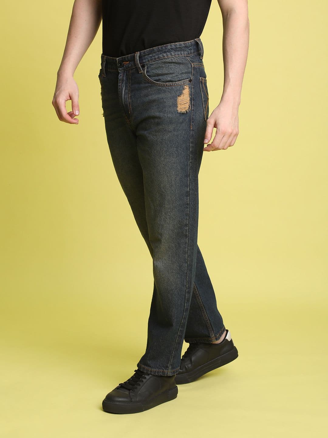 Bene Kleed Men Straight Fit Low Distress Light Fade Cotton Jeans - view 1