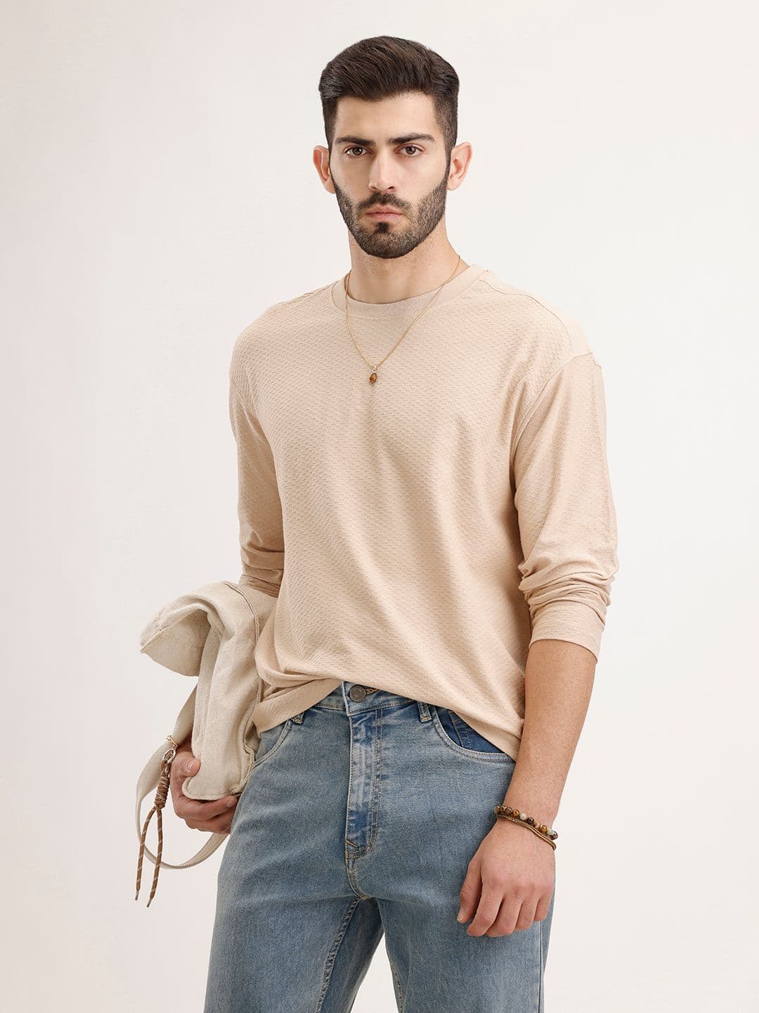 WROGN Self Designed Drop-Shoulder Sleeves Relaxed Fit T-shirt - view 1