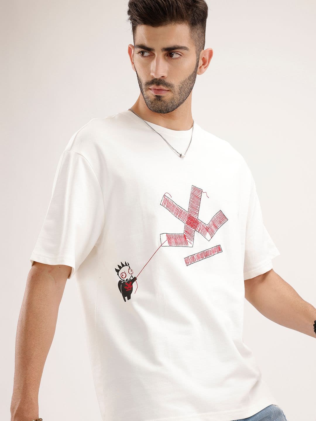 WROGN Oversized Fit Brand Logo Embroidered Pure Cotton T-shirt - view 1