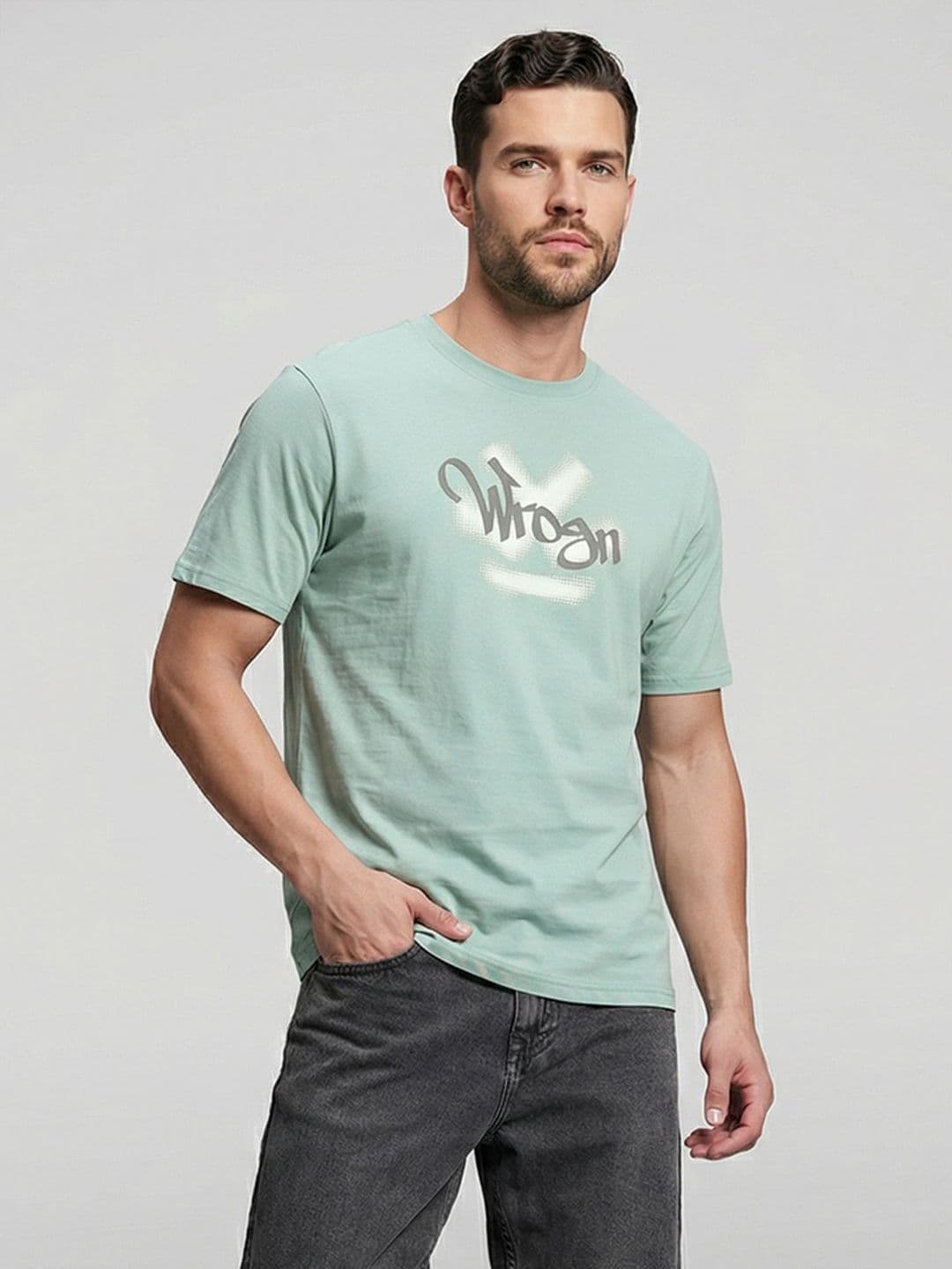 WROGN Brand Logo Printed Drop-Shoulder Sleeves Pure Cotton T-shirt - view 1