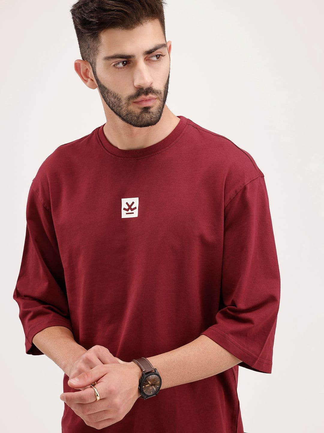WROGN Drop-Shoulder Sleeves Pure Cotton Oversized T-shirt - view 1