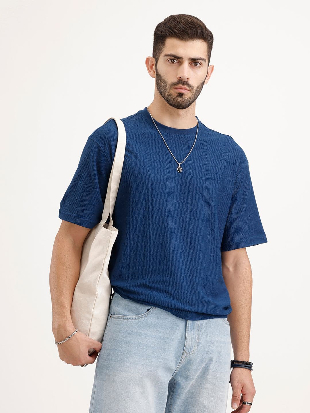 WROGN Oversized Fit Self Design Textured T-shirt - view 1