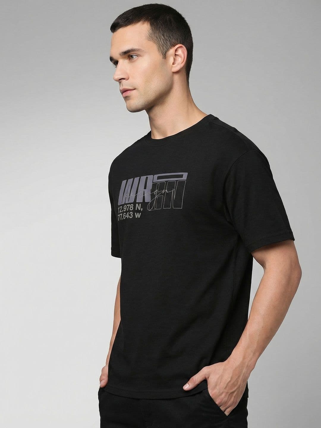 WROGN Printed Drop-Shoulder Sleeves Cotton Oversized T-shirt - view 1
