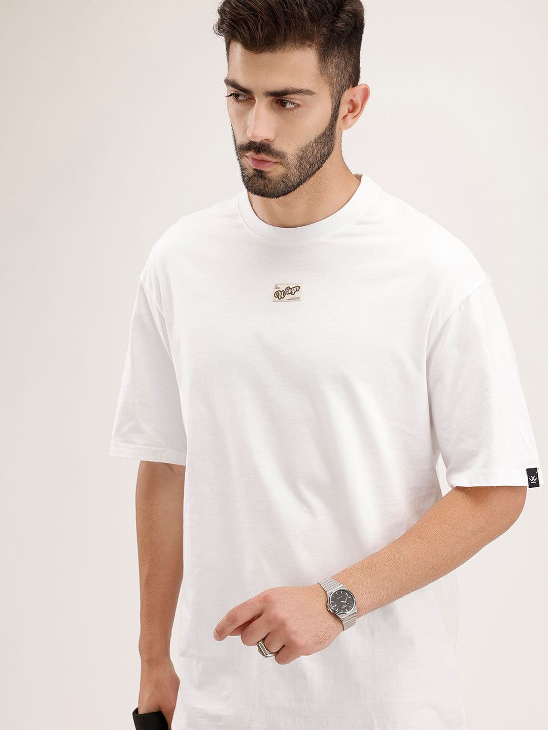 WROGN Drop-Shoulder Sleeves Pure Cotton Relaxed T-shirt - view 1