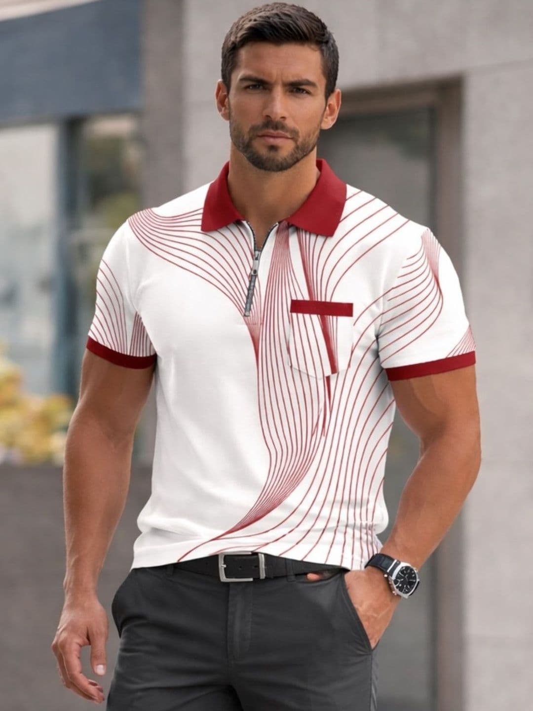 TAZO Men Printed Polo Collar Pockets T-shirt - view 1