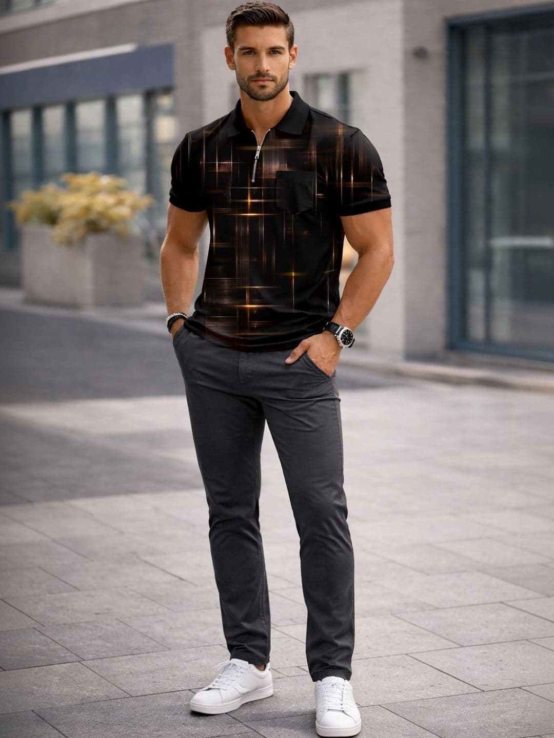 TAZO Men Printed Polo Collar Pockets T-shirt - view 1