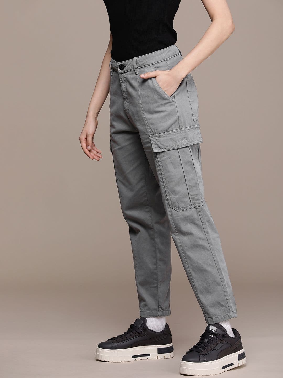 The Roadster Lifestyle Co. Women Solid Regular Fit Cargos Trousers - view 1