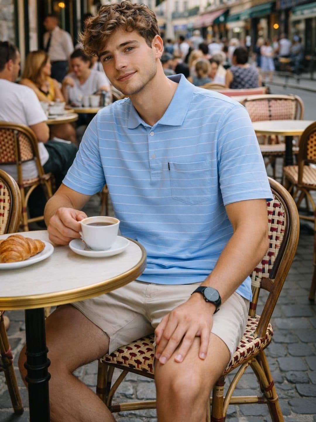 WILD ELEPHANT Men Striped Polo Collar Pockets T-shirt - view 1
