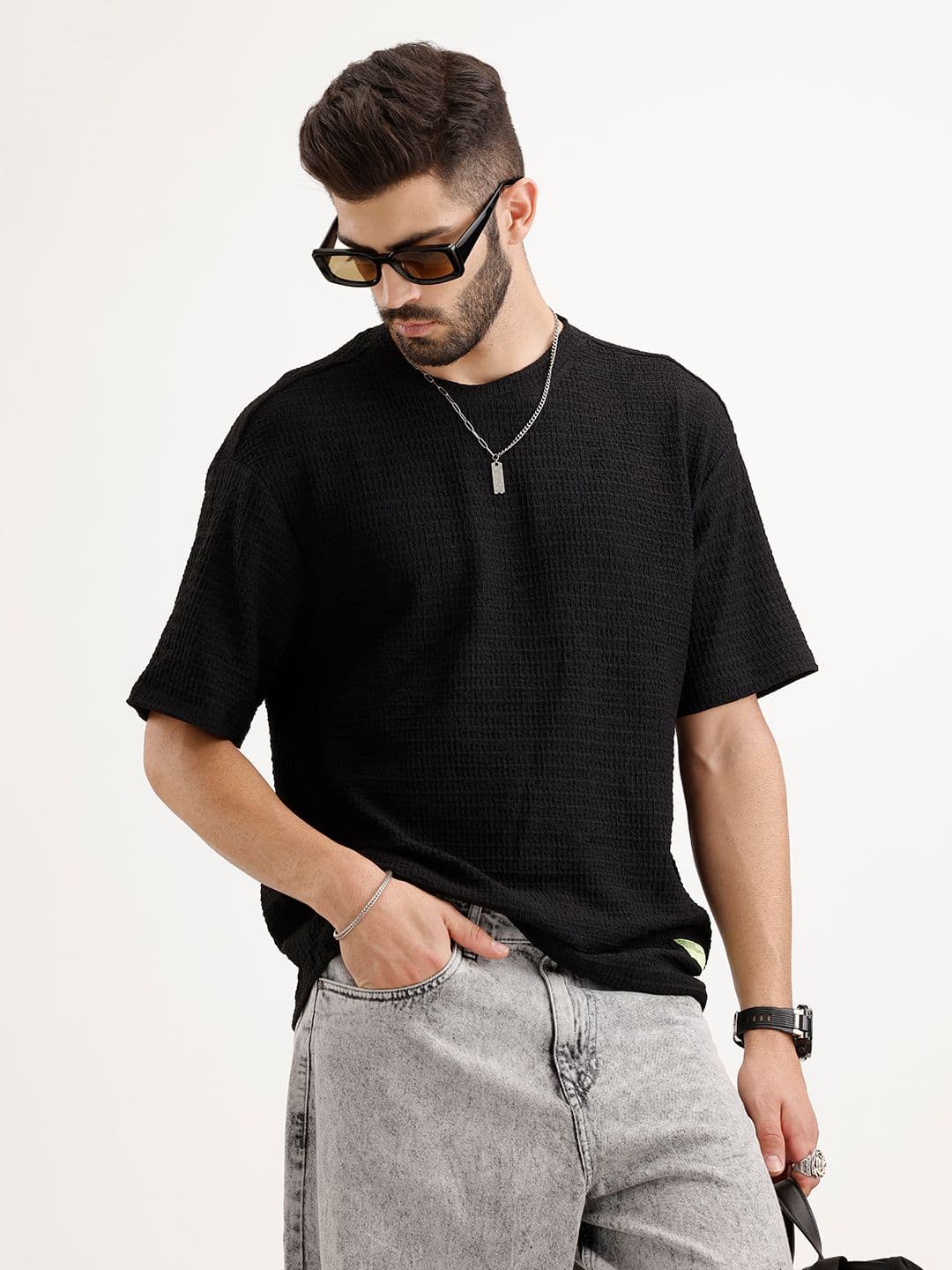 WROGN Self Design Textured Oversized T-shirt - view 1