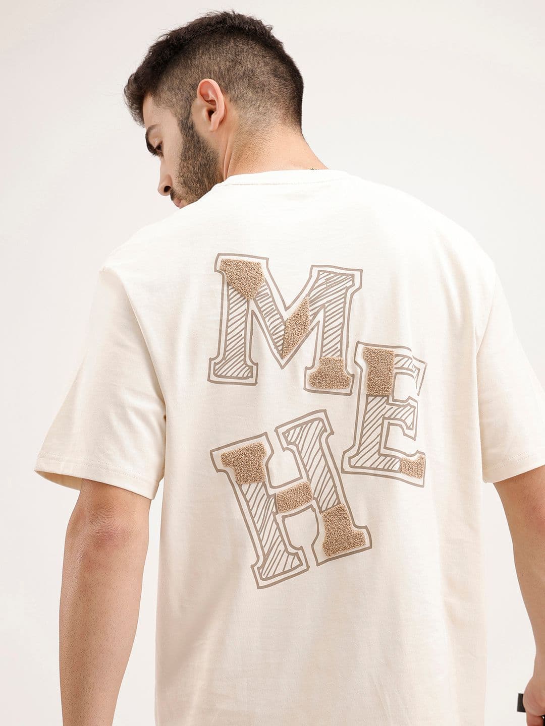 WROGN Oversized Typography Printed Drop-Shoulder Sleeves Tufting Pure Cotton T-shirt - view 1