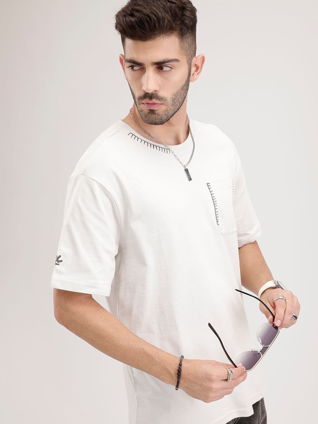 WROGN Drop-Shoulder Sleeves Pure Cotton Oversized T-shirt - view 1