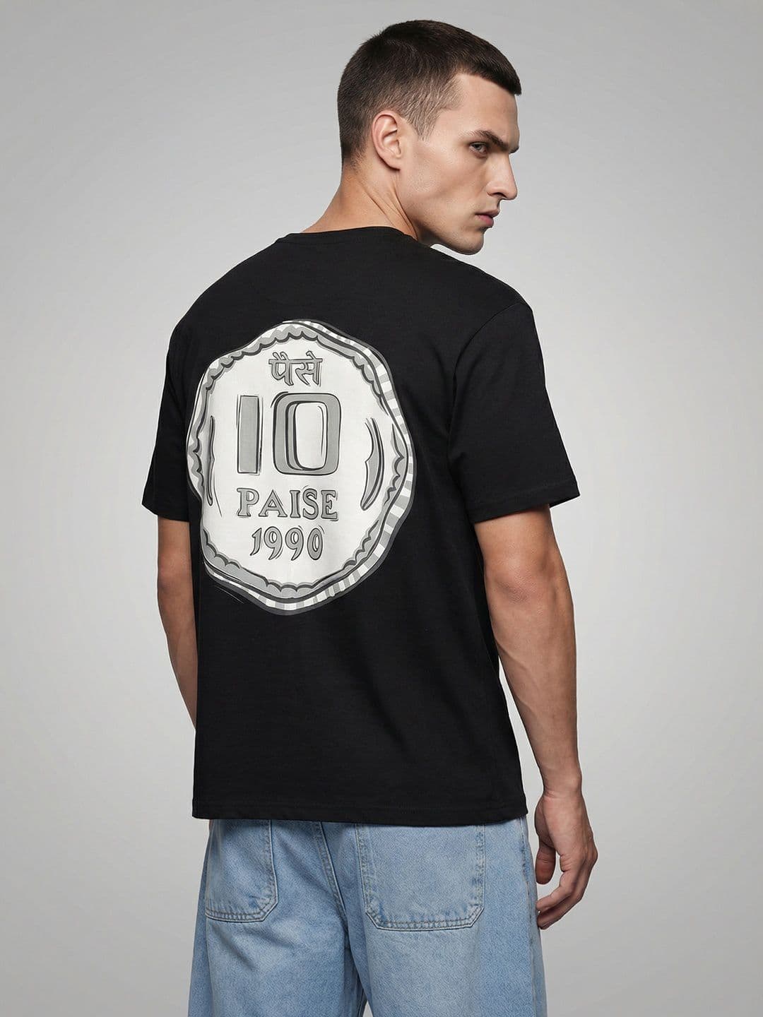 WROGN Cotton Typography Printed Drop-Shoulder Sleeves Oversized T-shirt - view 1
