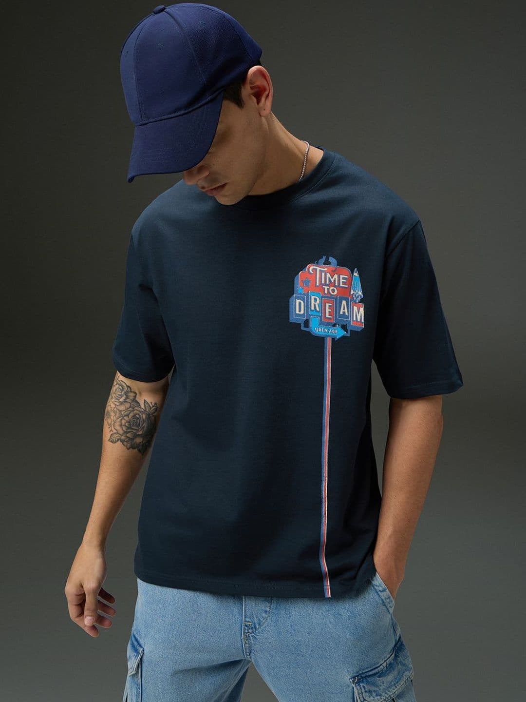 DILLINGER Mens Round Neck Half Sleeve Printed Oversized Fit Tshirt - view 1