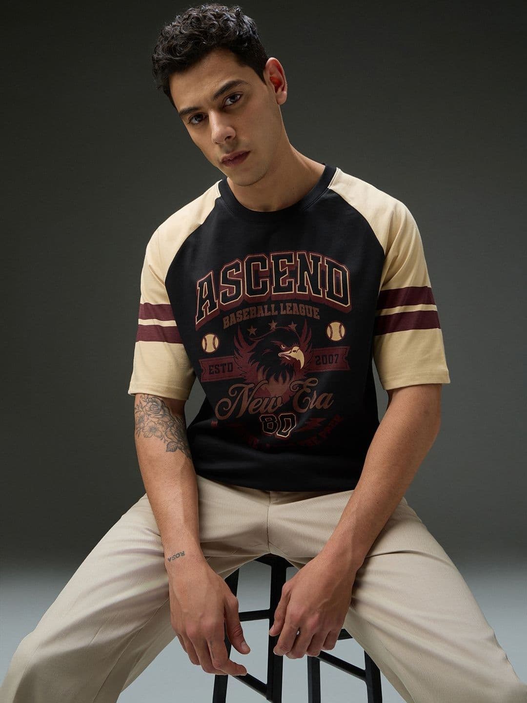 DILLINGER Mens Round Neck Raglan Sleeve Printed Oversized Fit Tshirt - view 1