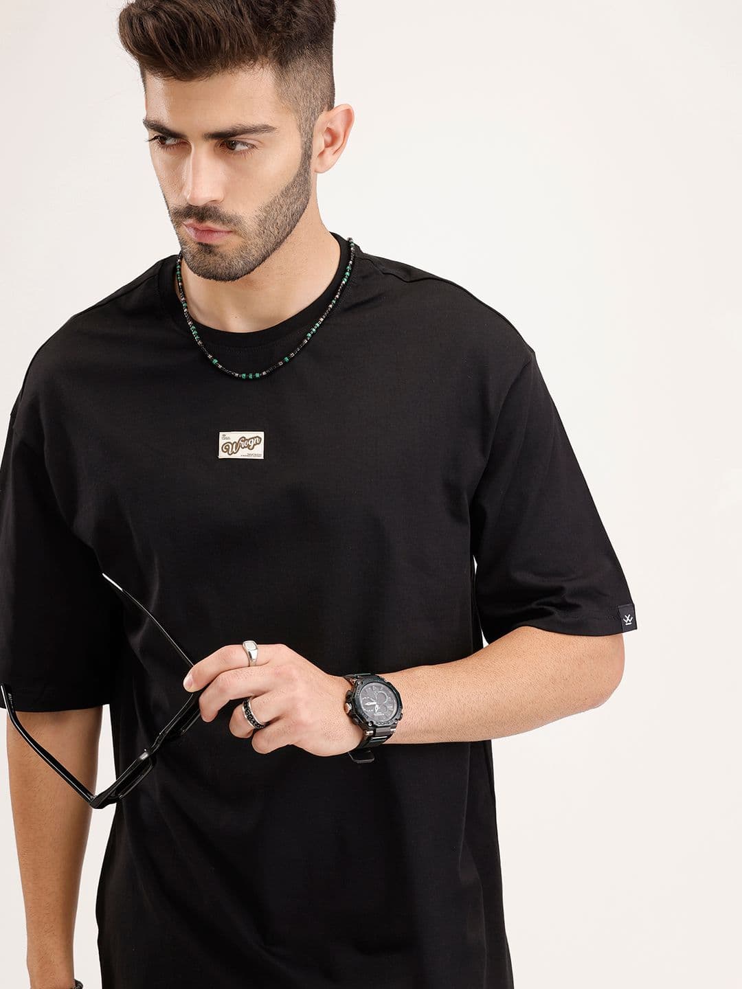 WROGN Drop-Shoulder Sleeves Pure Cotton Relaxed Fit T-shirt - view 1