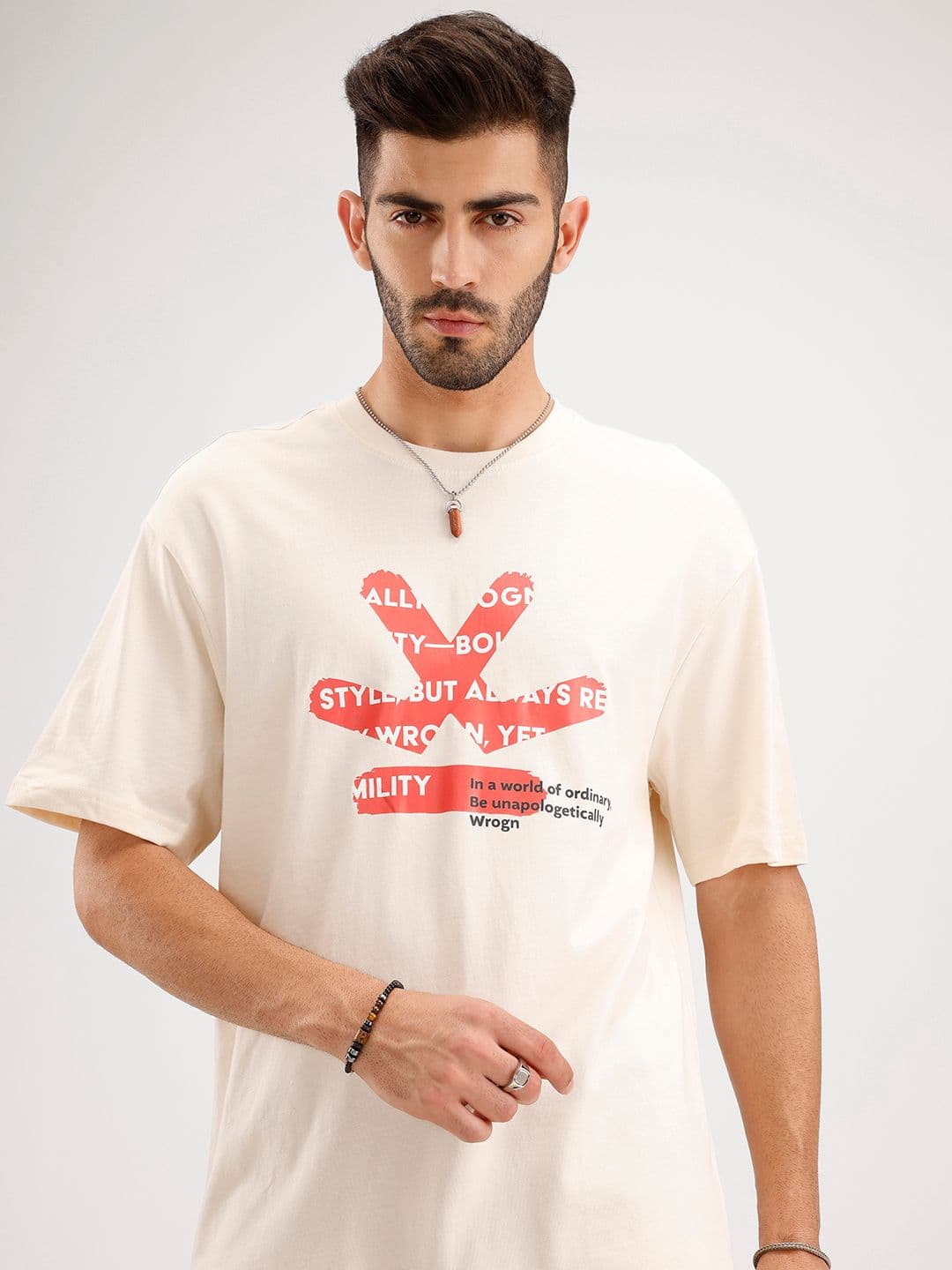 WROGN Oversized Fit Brand Logo Printed Pure Cotton T-shirt - view 1