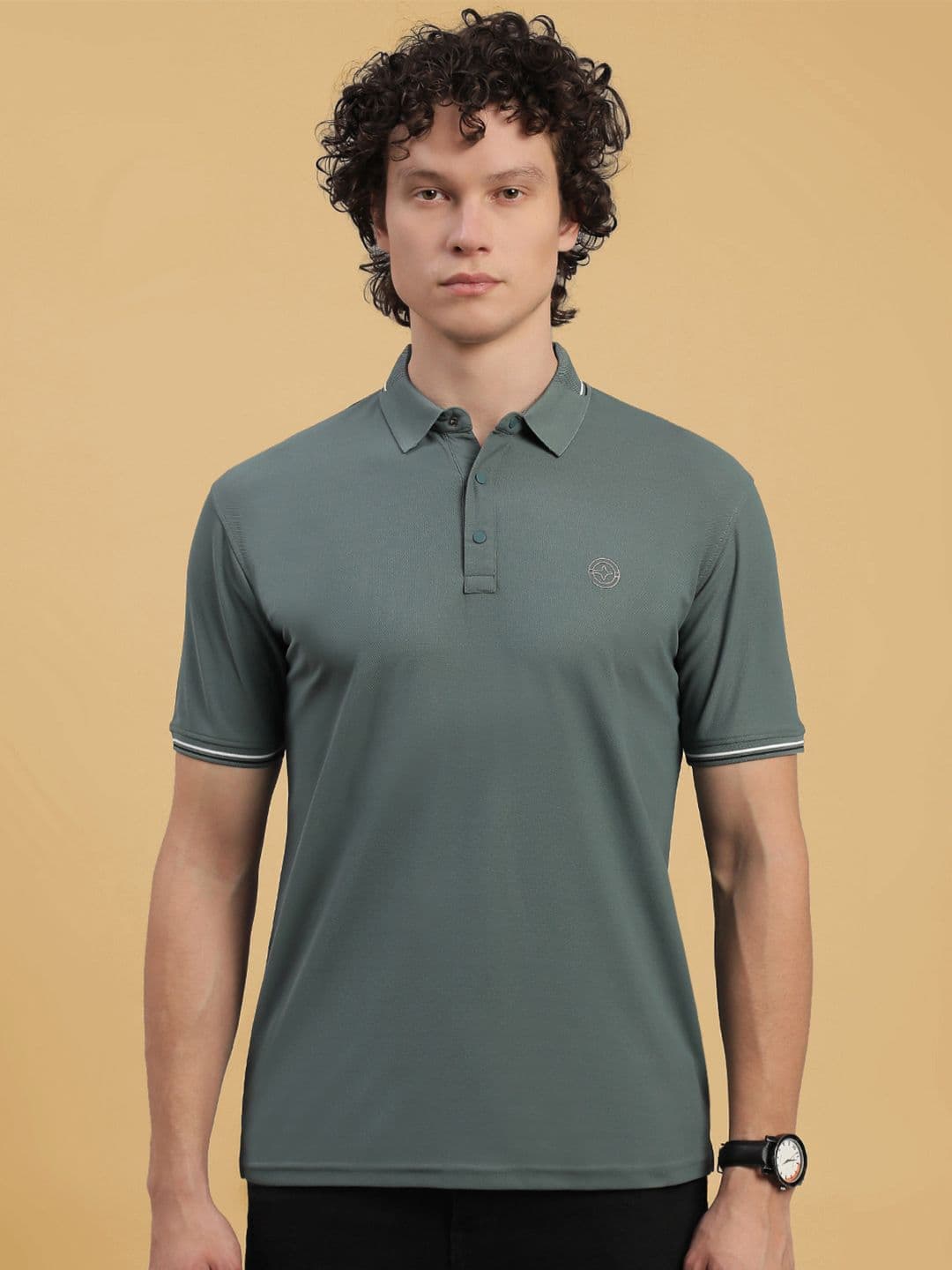 LUX NITRO Men Jacquard Collar Cotton Blend Regular Fit Polo T Shirt - view 1