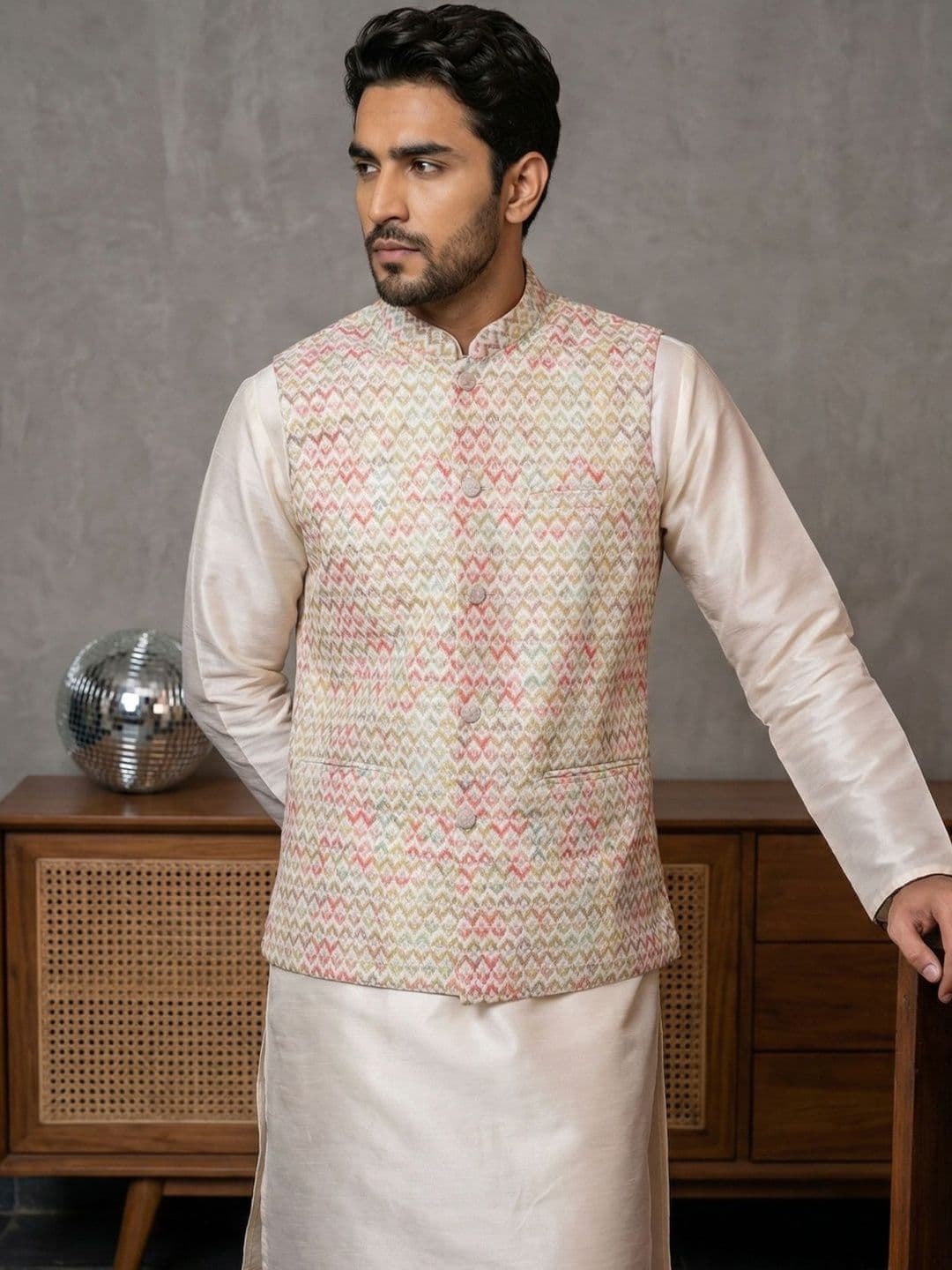 Jompers Printed Mandarin Collared Nehru Jackets - view 1