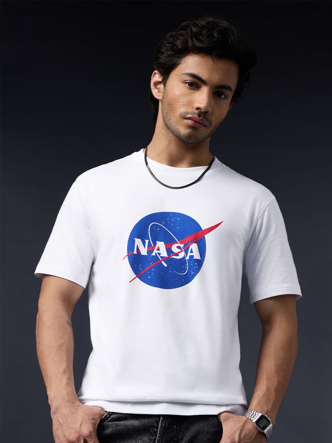 The Souled Store Men Relaxed Fit NASA Printed White T-Shirts - view 1