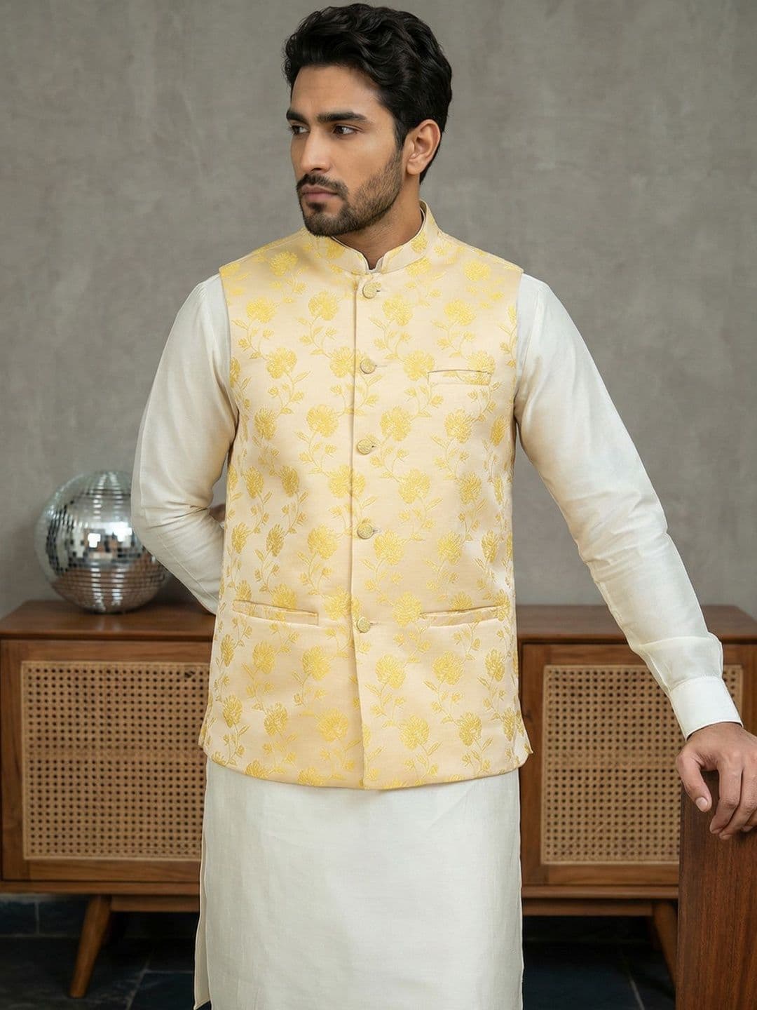 Jompers Embossed Mandarin Collared Nehru Jackets - view 1