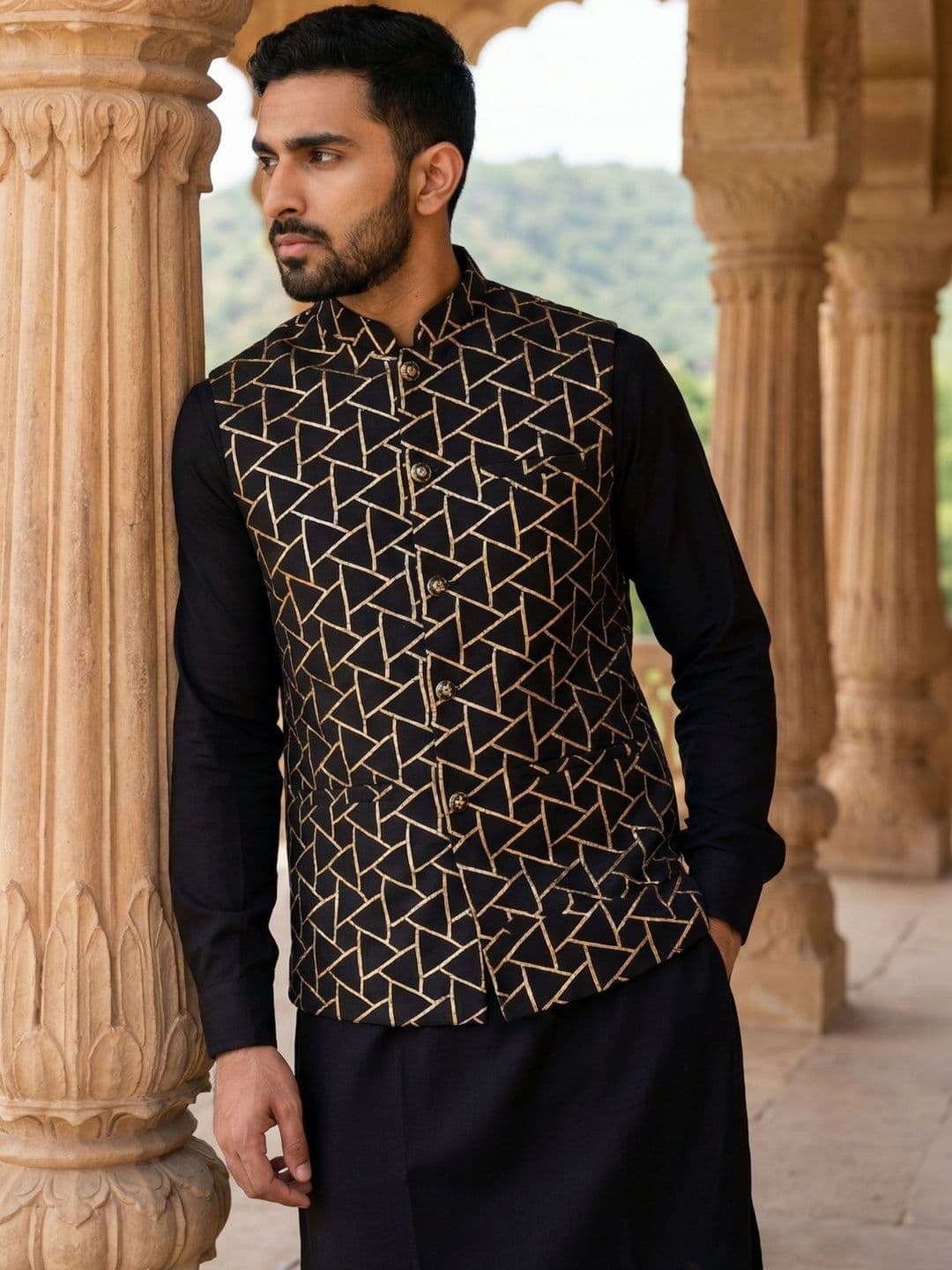 Jompers Embroidered Mandarin Collared Nehru Jackets - view 1