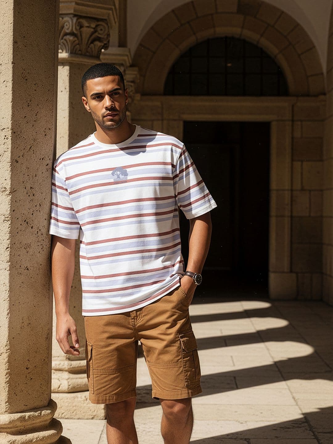 The Roadster Life Co. Striped Drop-Shoulder Sleeves Relaxed T-shirt - view 1