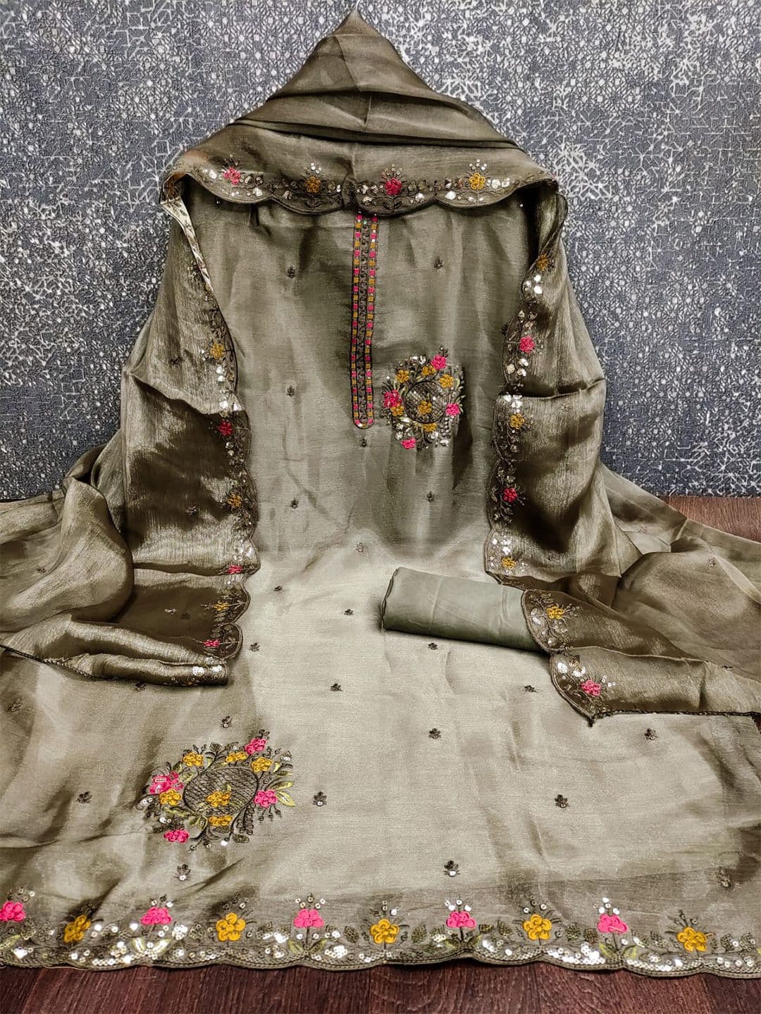 DWIJA FASHION Embroidered Art Silk Unstitched Dress Material - view 1