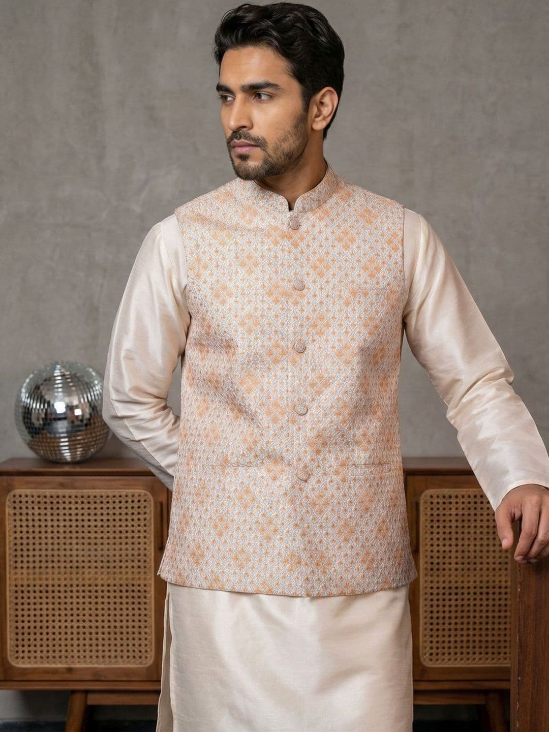 Jompers Embroidered Mandarin Collared Nehru Jackets - view 1