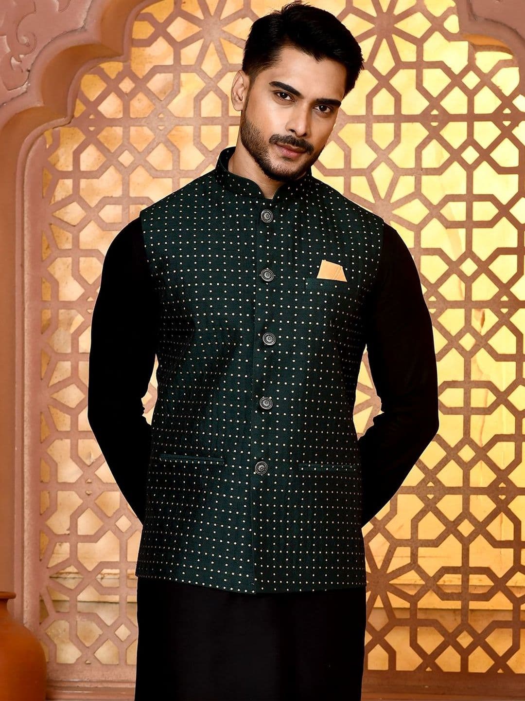 TRENDS OF ETHNIC Men Woven Design Classy Fit Jacquard Nehru Jacket - view 1