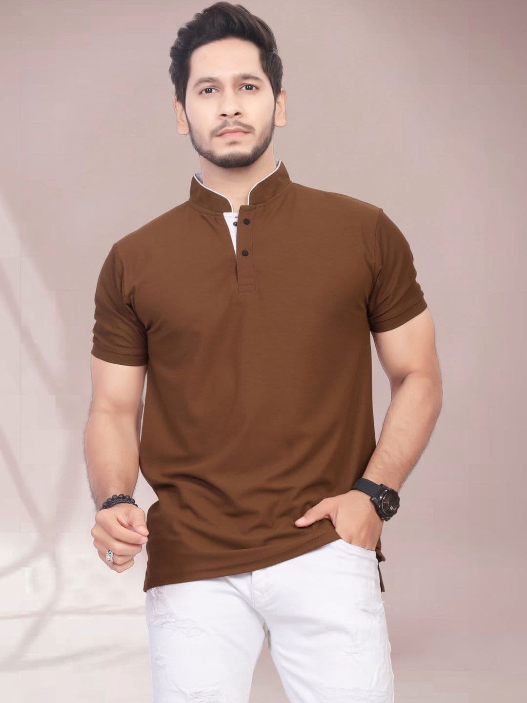 Divra Clothing Men Mandarin Collar T-shirt - view 1