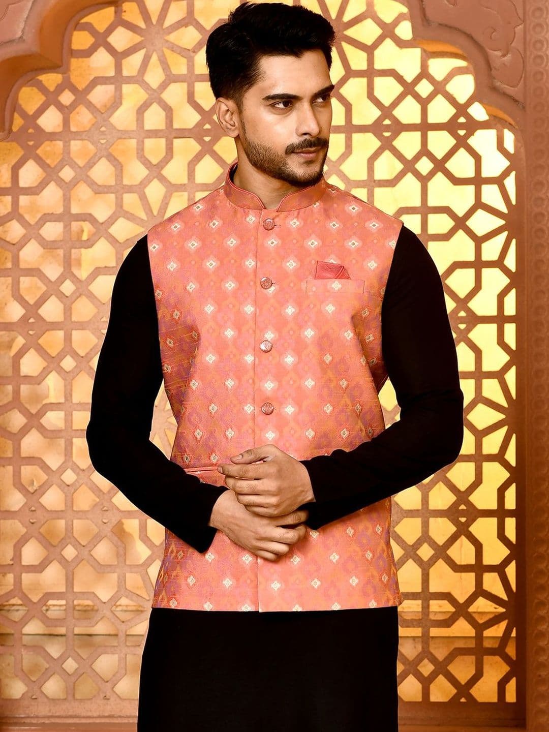 TRENDS OF ETHNIC Men Motif Design Classy Fit Jacquard Nehru Jacket - view 1