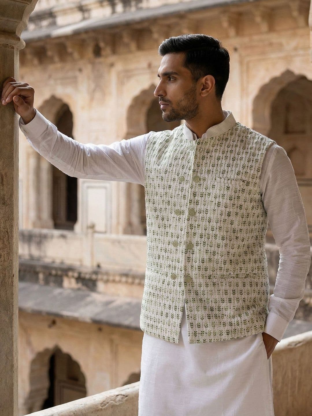 Jompers Embroidered Mandarin Collared Nehru Jackets - view 1