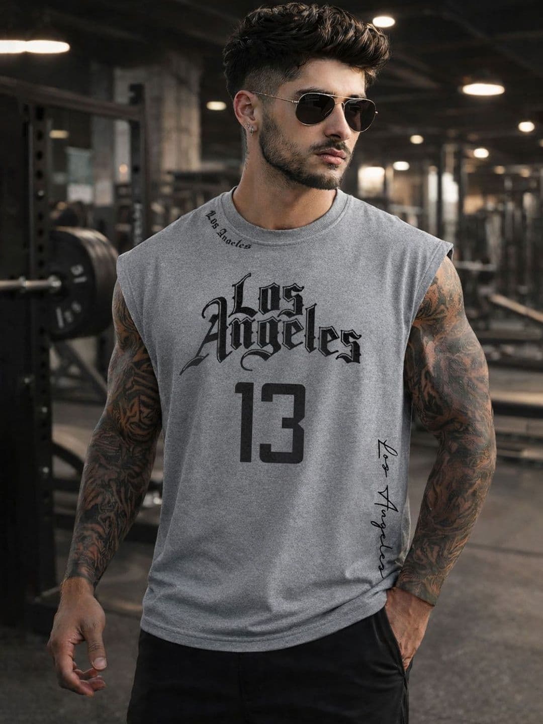 Force Printed Cotton Blend Gym Vest - view 1