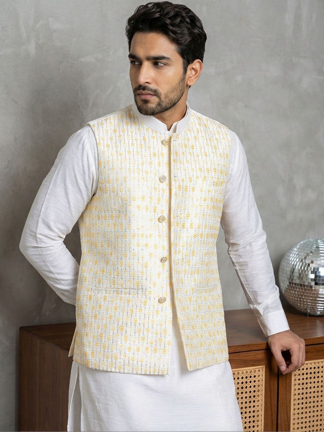 Jompers Embroidered Mandarin Collared Nehru Jackets - view 1
