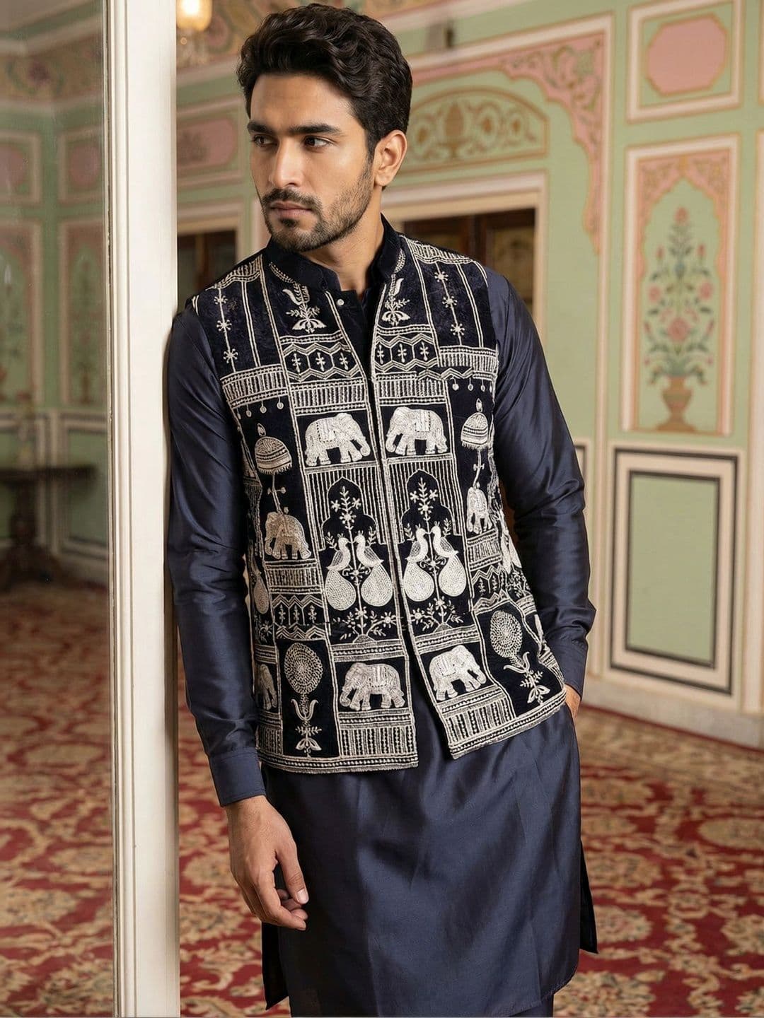 Jompers Embroidered Mandarin Collared Nehru Jackets - view 1